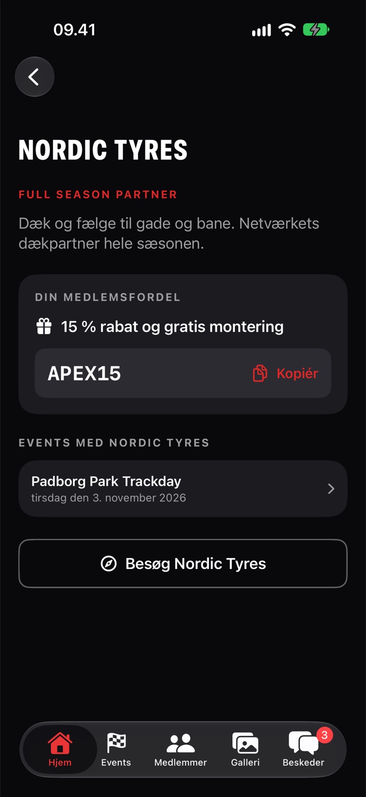 Partnerside i appen med medlemsfordel og rabatkode